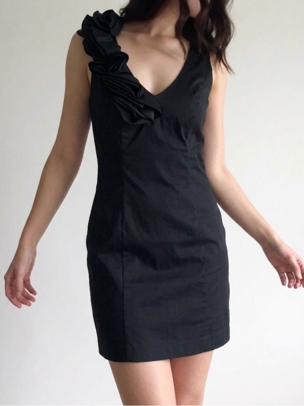 Jackie Jon Black Bodycon Rosette Applique Stretch Mini Dress NWOT 8 Cocktail